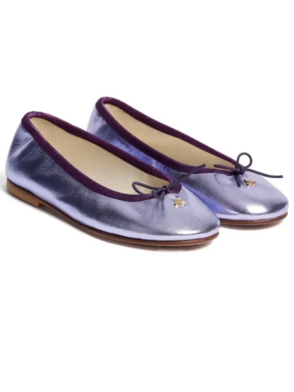 Bonpoint Metallic Lavender Ballet Flats with Bow Trim